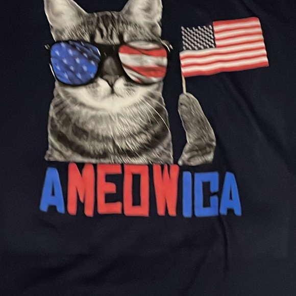 Well Worn Navy Blue America Flag Funny Cat Tee Shirt  NWT 28” PTP - Picture 4 of 7